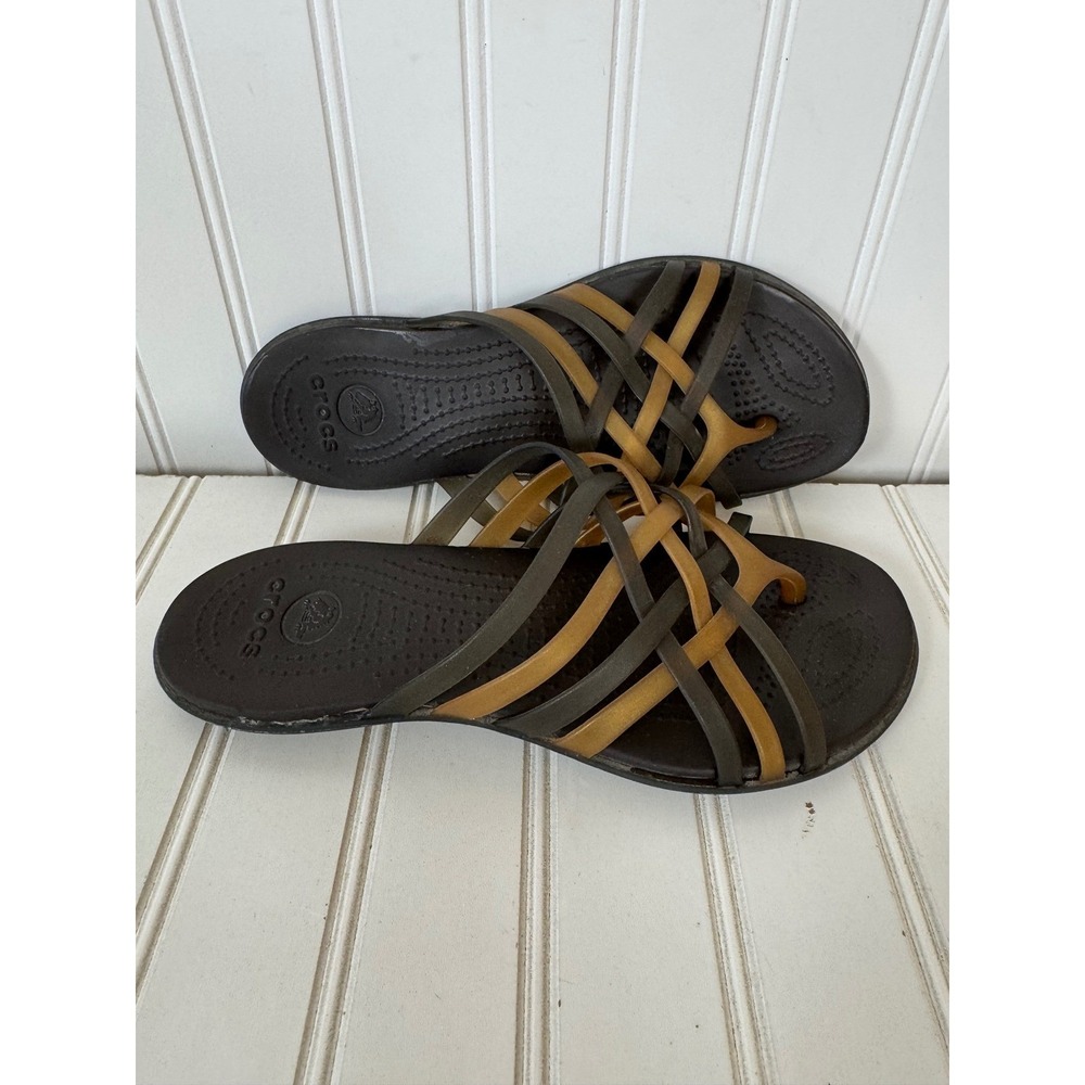 Crocs Hurache Strappy Flip Sandals Womens W8 Brown Bronze Lightweight Jelly